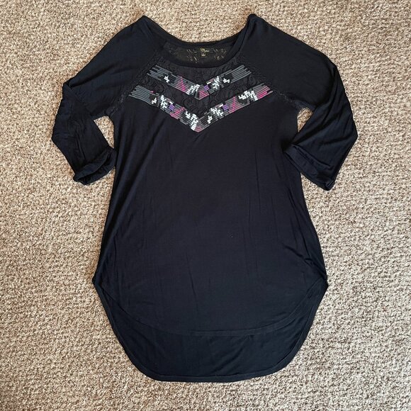 Size Large Cupio black quarter sleeve top embroidery lace - Picture 1 of 12